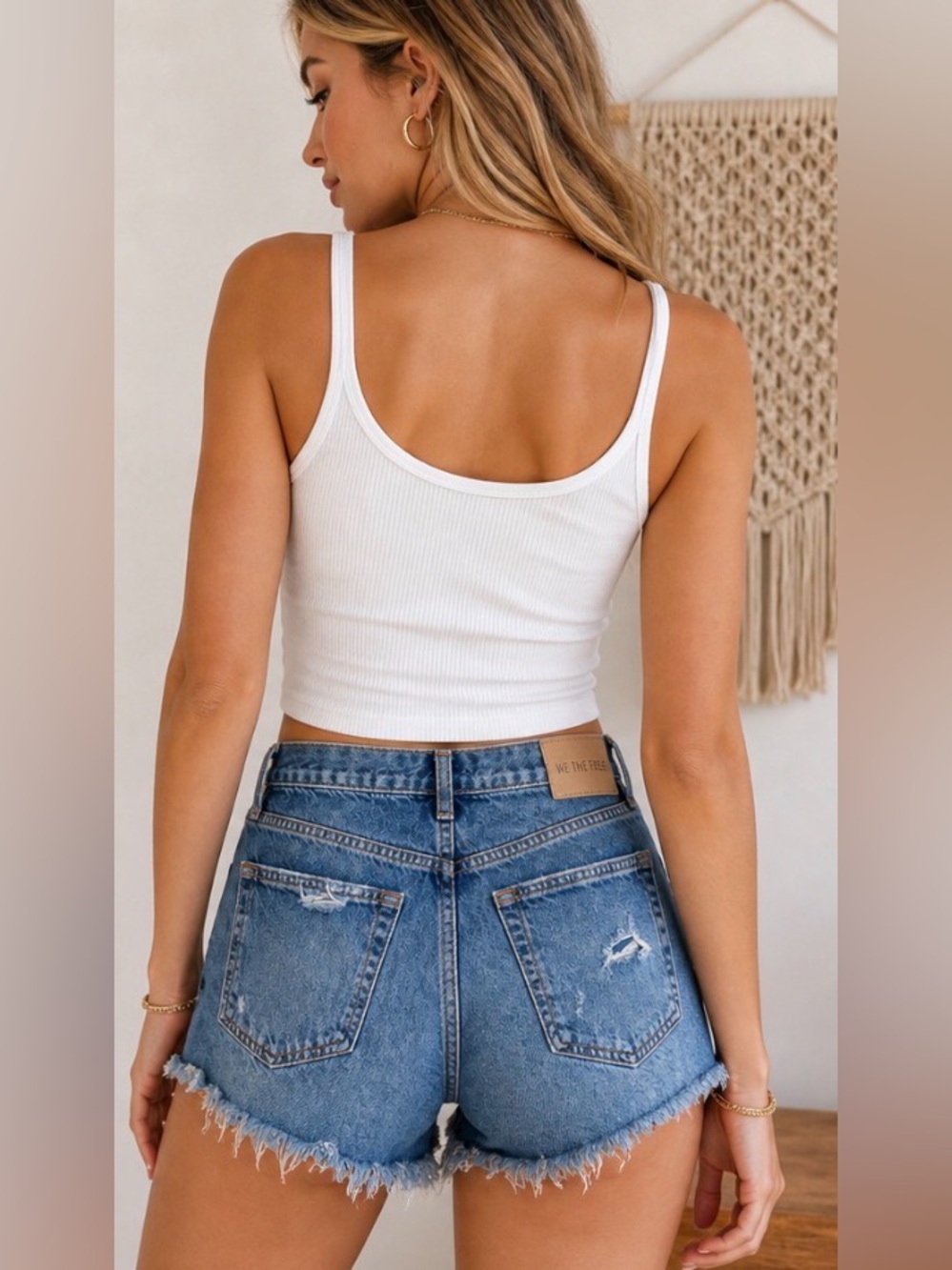 We The Free Size 31 Distressed Denim Shorts Raw Hem High Rise Festival Boho - Picture 3 of 13